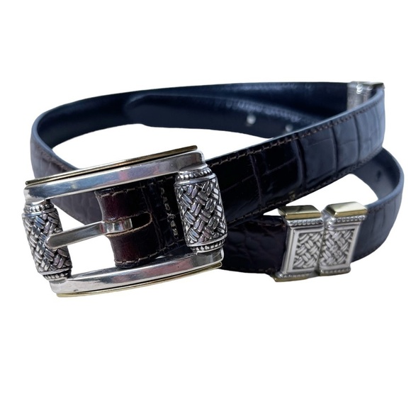 BRIGHTON Crocodile Embossed Leather Belt with Metal Embellished Hardware Size S - Picture 2 of 14